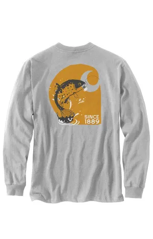 (106039) Loose Fit HW Long Sleeve Fish Graphic T-Shirt - Heather Grey