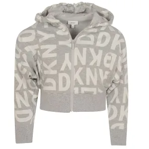 girls Grey All Over Print Hoodie