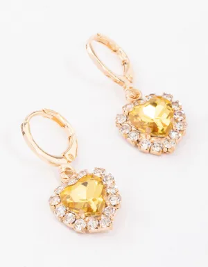 Gold Diamante Halo Heart Huggie Earrings