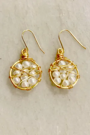 Gold-Filled Web Hoops Earrings | Freshwater Pearls & Intricate Design | By Pearly Girls