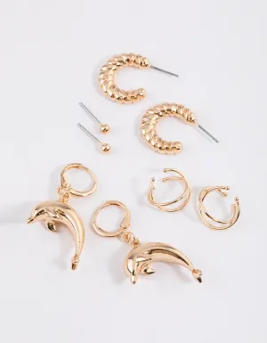 Golden Dolphin Earrings 4-Pack