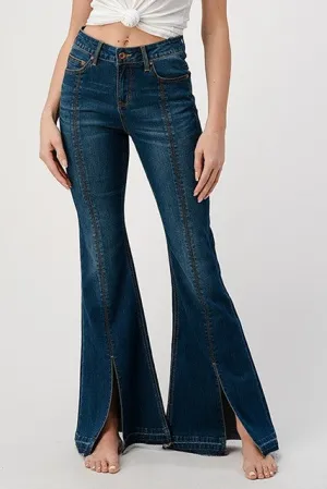 Grace in LA Ladies High Flaire Slit Jean