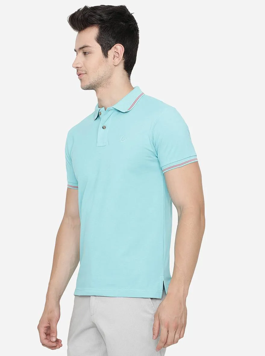 Light Blue Solid Slim Fit Polo T-Shirt | Greenfibre