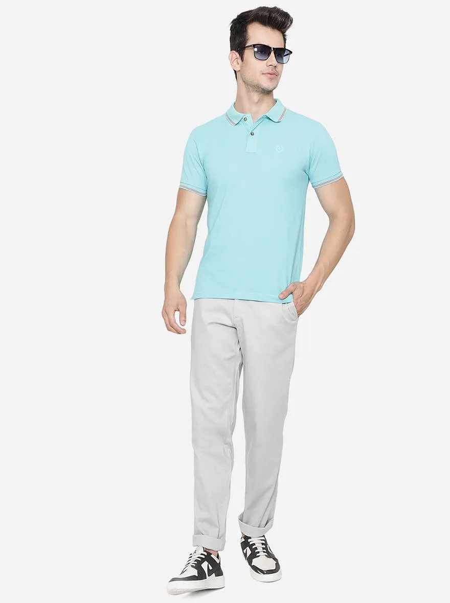 Light Blue Solid Slim Fit Polo T-Shirt | Greenfibre