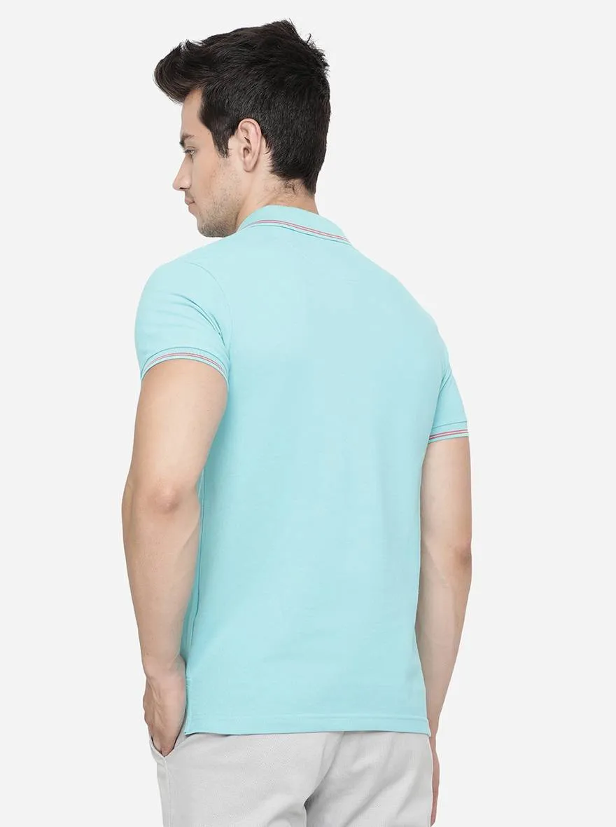 Light Blue Solid Slim Fit Polo T-Shirt | Greenfibre