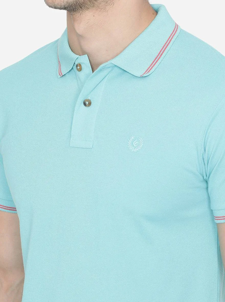 Light Blue Solid Slim Fit Polo T-Shirt | Greenfibre