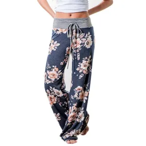 Loose Print Pink Flower Floral Harem Pants Capri Bottoms Sweatpants High Waist Female Pants Women Summer Wide Leg Trousers (US 2-14)