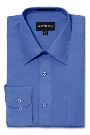 Men's Basic Solid Color Button Up Dress Shirt (French Blue)