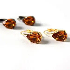 Orange Topaz Crystal Teardrop Earrings | Vintage Swarovski Crystal Earrings