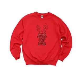 Reindeer Names Antlers Youth Sweatshirt