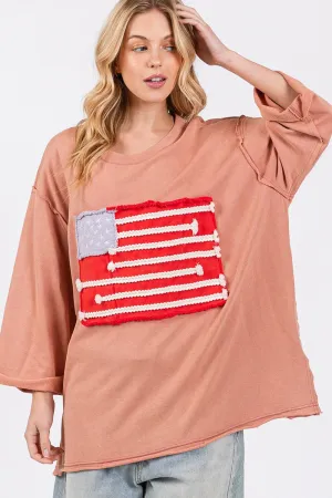 SAGE   FIG Full Size American Flag Patch Drop Shoulder T-Shirt